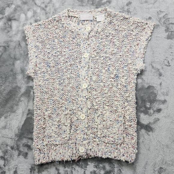 Vintage Jay Jacobs Sweater Womens Cream Marled Popcorn Knit Sleeveless Cardigan - Picture 1 of 8